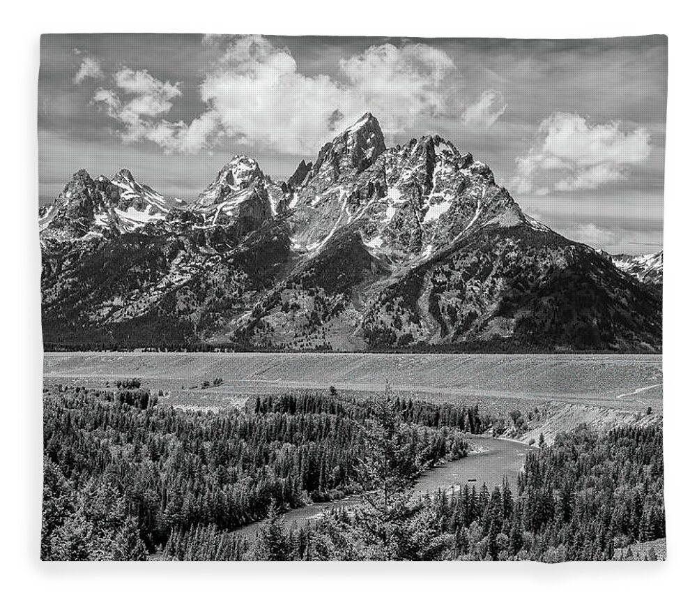 Grand Tetons National Park Fleece Blanket featuring the photograph Remembering Ansel Adams, Black and White by Marcy Wielfaert