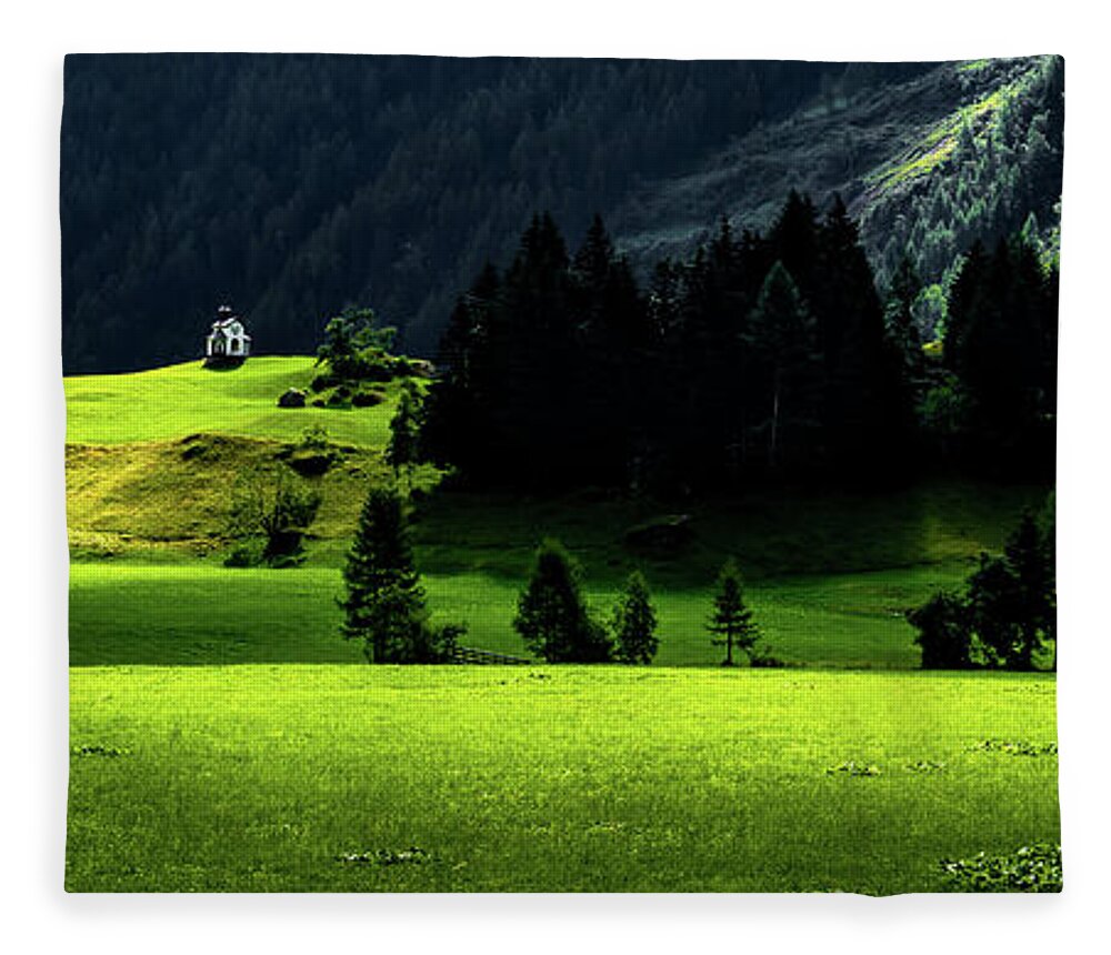 Abandoned Fleece Blanket featuring the photograph Remote Chapel In Rural Landscape At Mountain Grossvenediger In Tirol In Austria by Andreas Berthold
