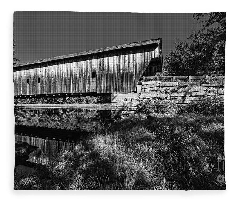 Fryeburg Fleece Blanket featuring the photograph Remote Maine Covered Bridge by Steve Brown