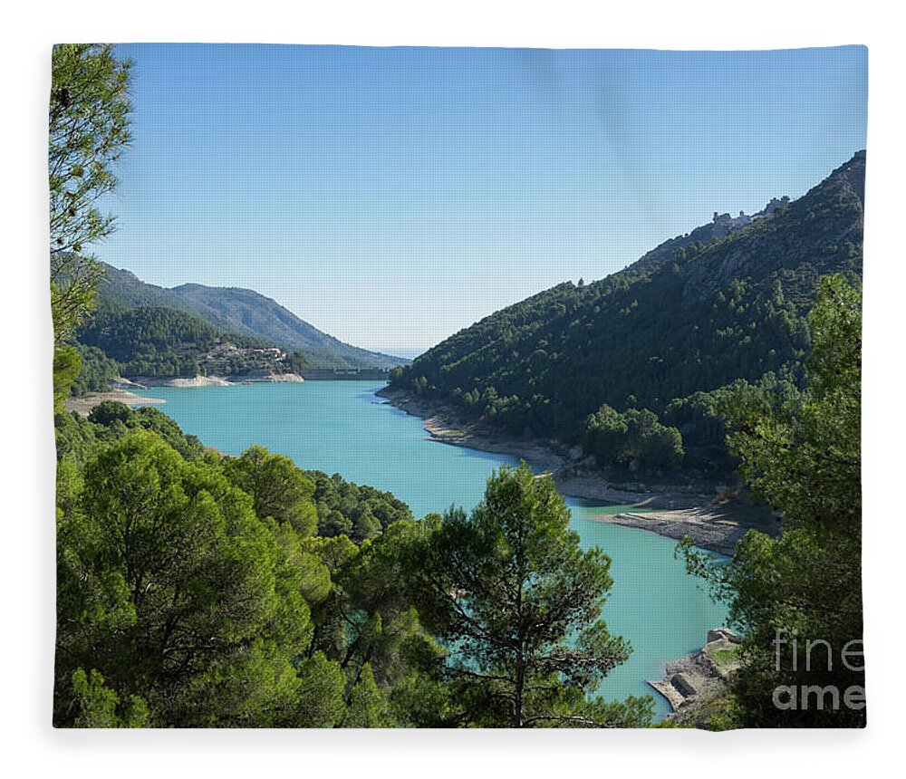 Lake Fleece Blanket featuring the photograph Reservoir and castle of Guadalest by Adriana Mueller