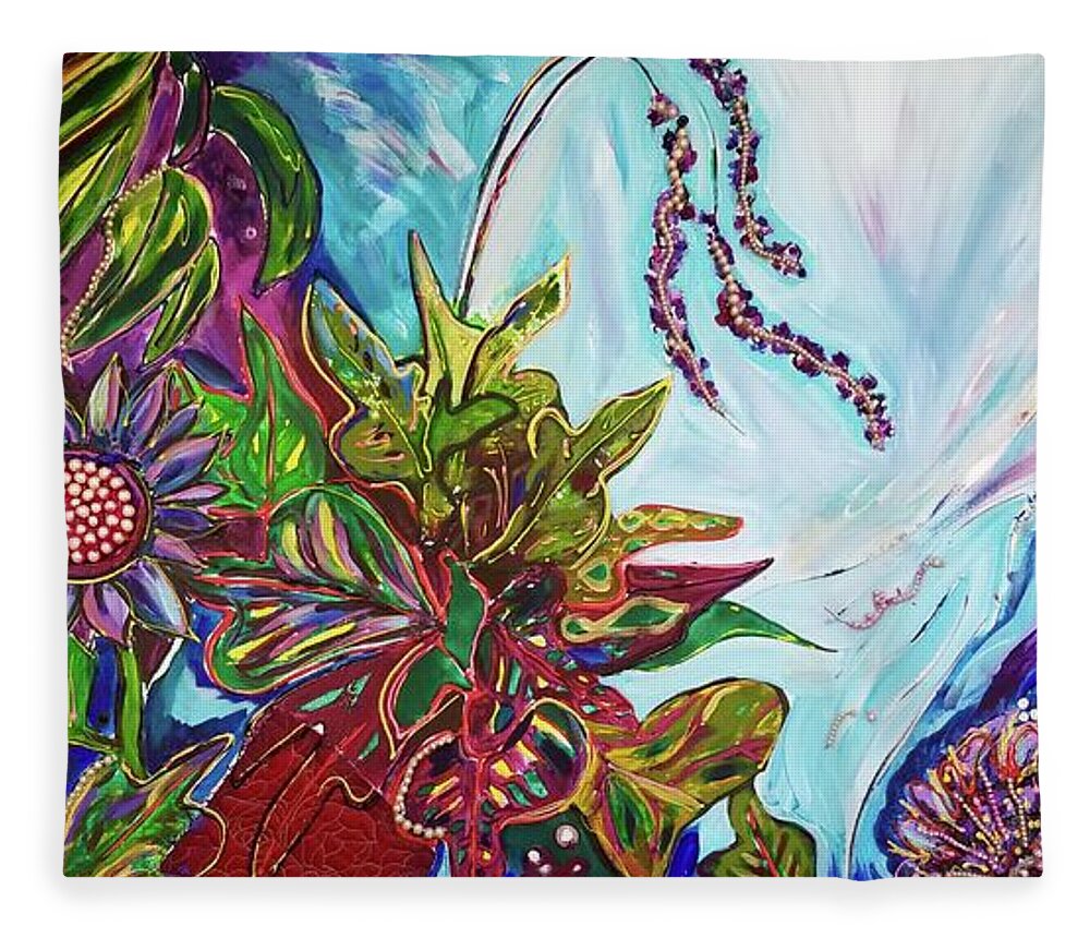 Collage Fleece Blanket featuring the mixed media Respire by Catherine Gruetzke-Blais