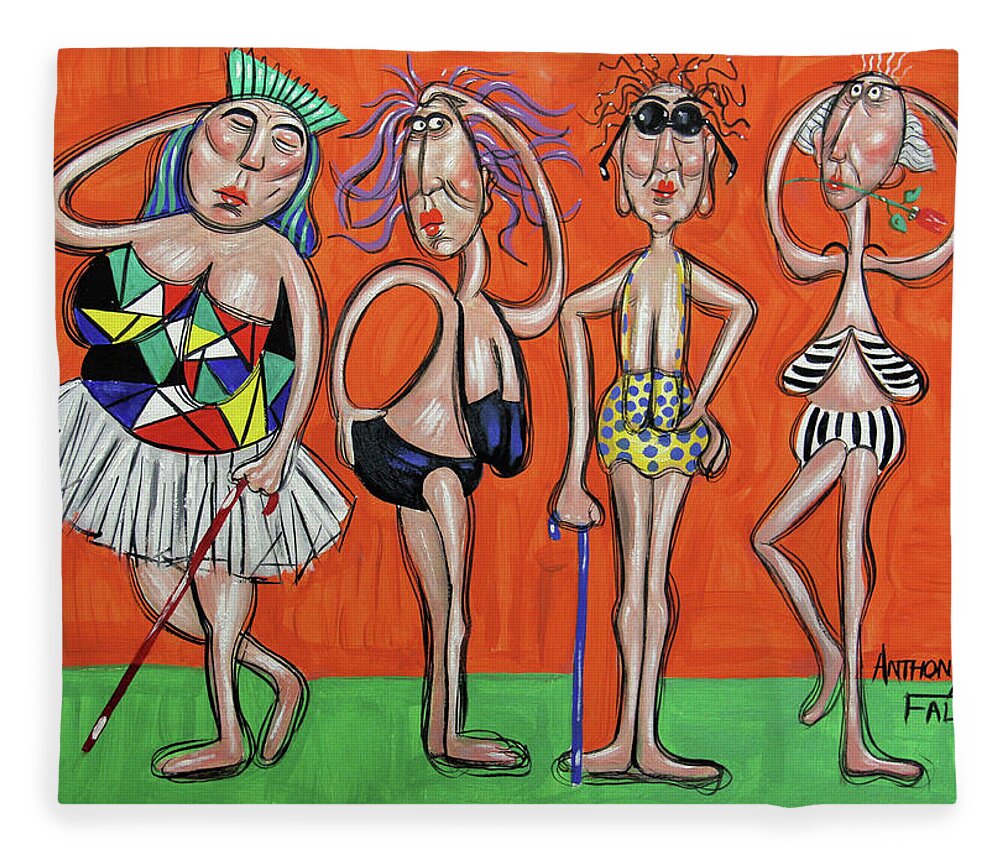 Swimsuit Models Fleece Blanket featuring the painting Retired Swimsuit Models by Anthony Falbo