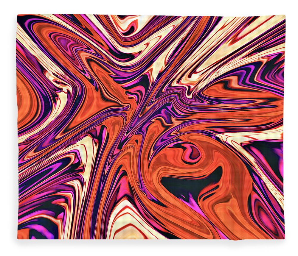 Abstract Fleece Blanket featuring the digital art Retro 70's - Psychedelic by Ronald Mills