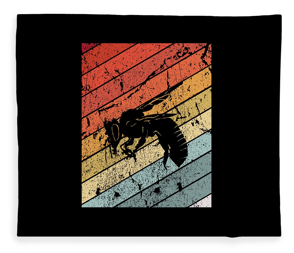 Bee Fleece Blanket featuring the digital art Retro Bee Wasp Insect Gift by J M