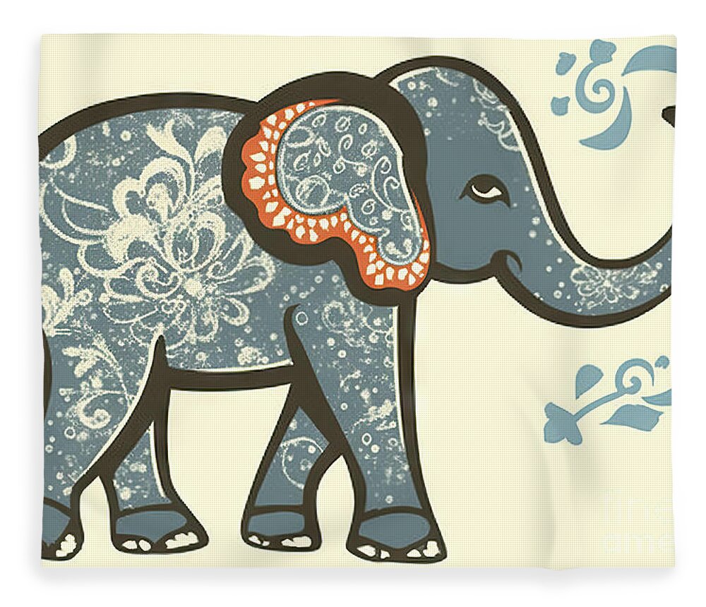 Cartoon Fleece Blanket featuring the painting Retro Cartoon Elephant by N Akkash