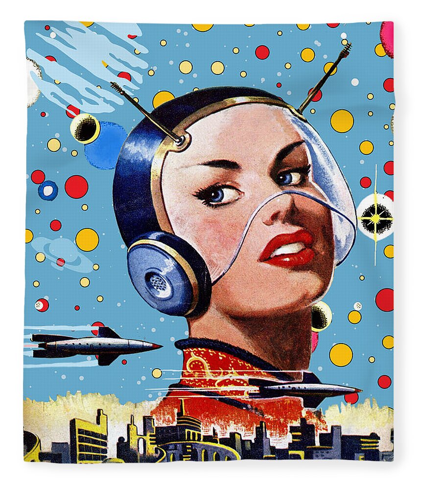 Pilot Fleece Blanket featuring the digital art Retro Future Poster by Long Shot