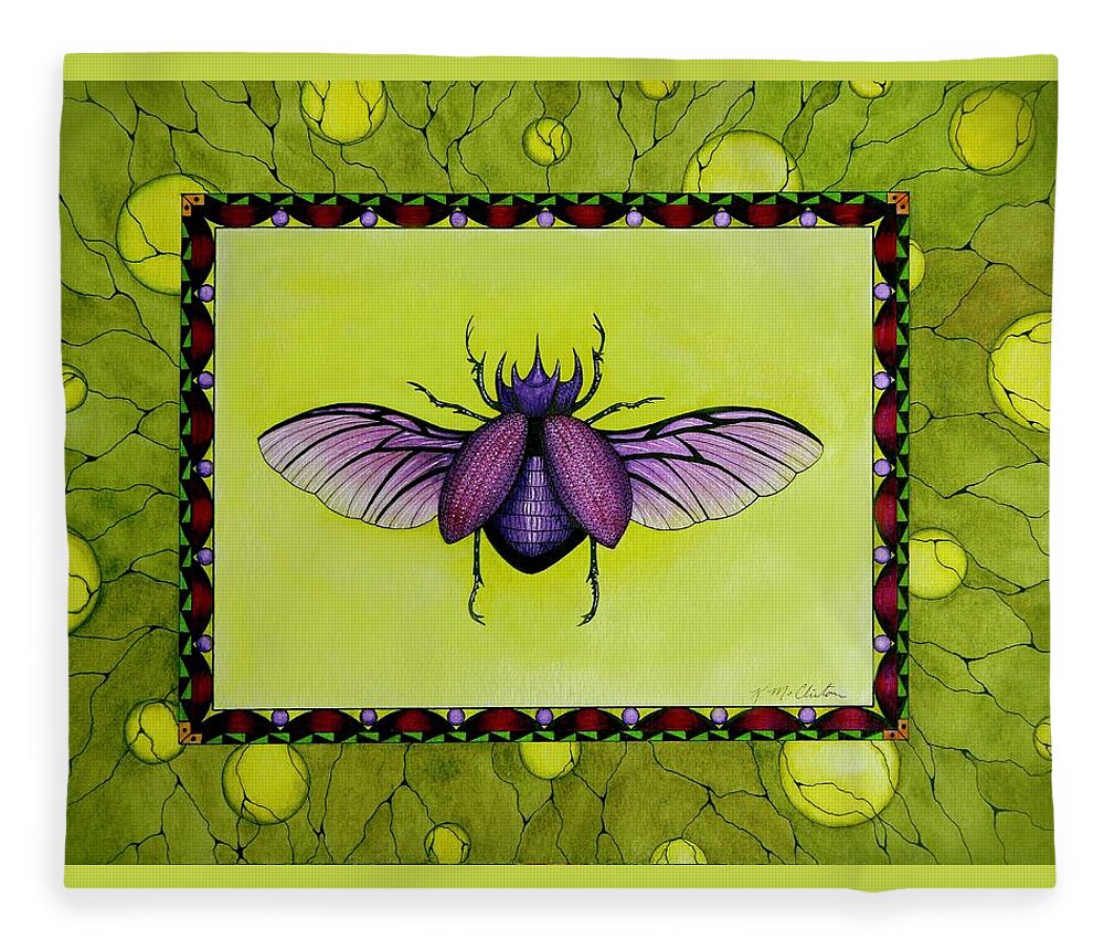 Kim Mcclinton Fleece Blanket featuring the painting Rhino Beetle Wings by Kim McClinton