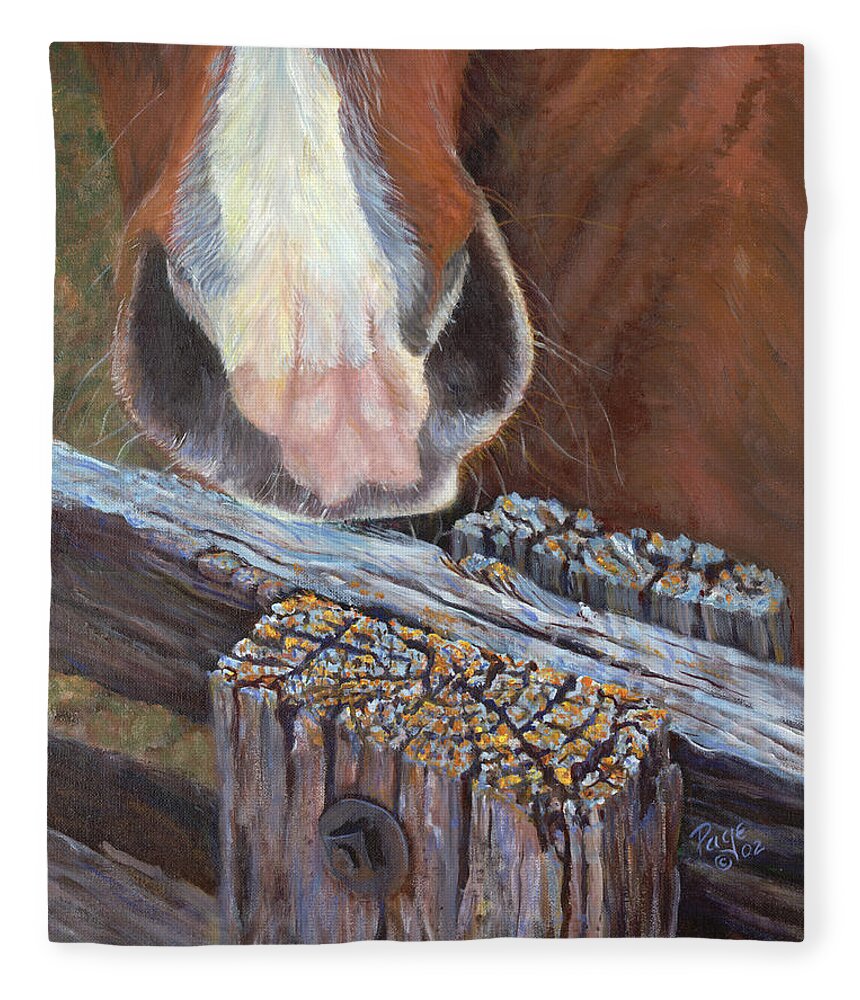Horse Fleece Blanket featuring the painting Rhoda Knows by Page Holland