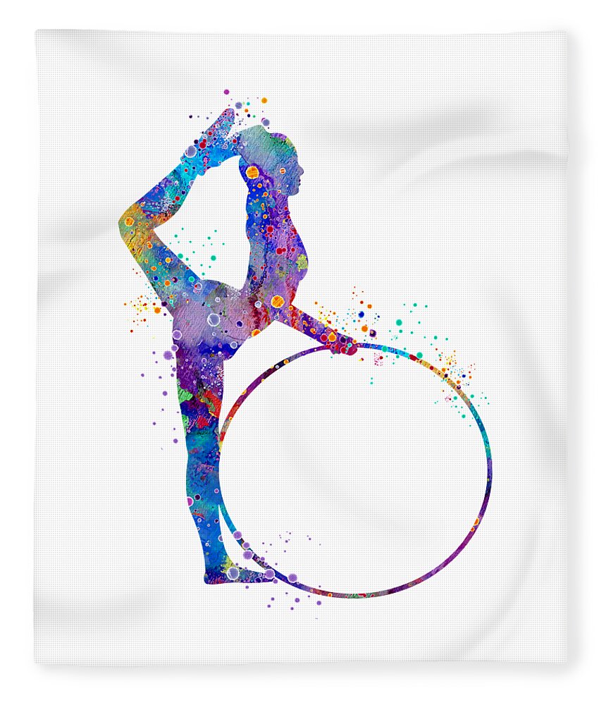 Rhythmic Gymnastics Hoop Girl Watercolor Silhouette Fleece Blanket