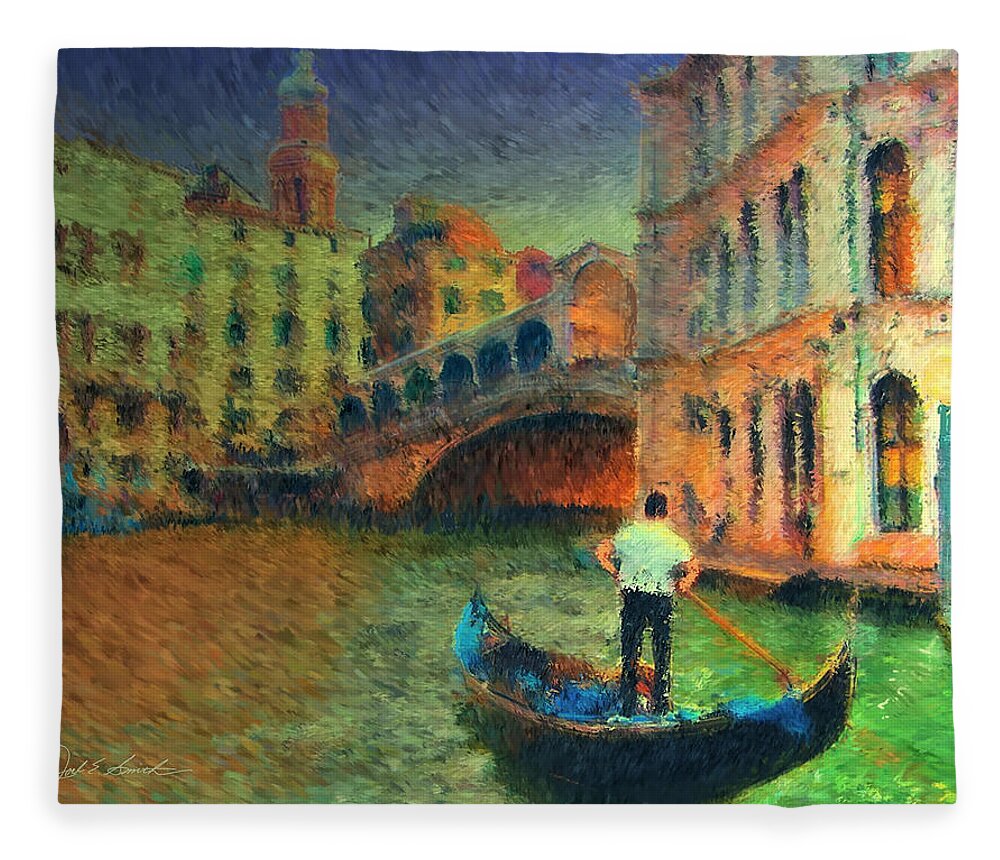 Venice Fleece Blanket featuring the painting Rialto View by Joel Smith