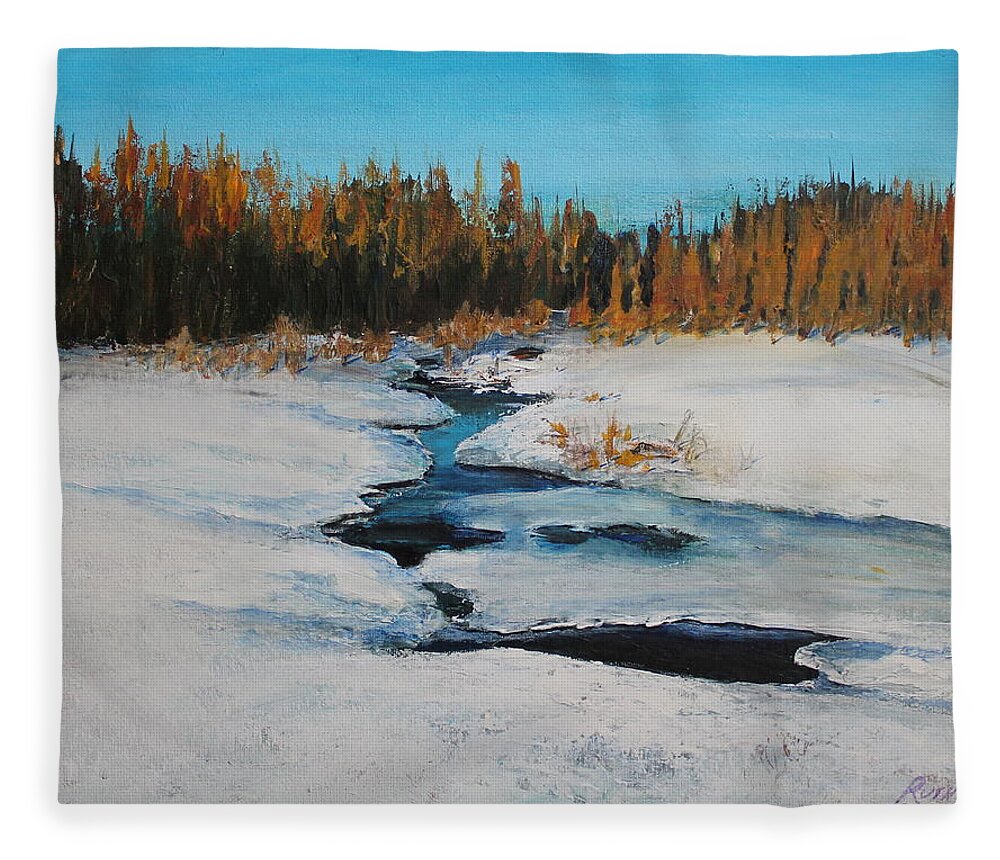 Spring Thaw Fleece Blanket featuring the painting Riding Mountain Stream by Ruth Kamenev