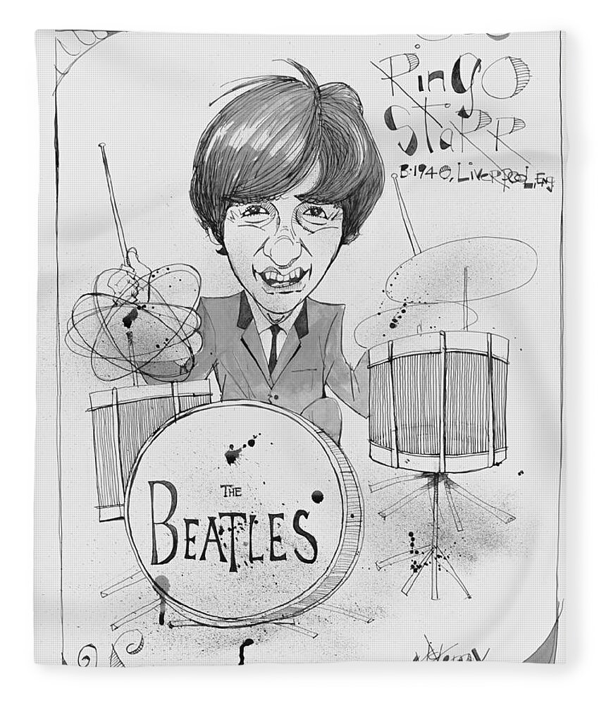  Fleece Blanket featuring the drawing Ringo Starr by Phil Mckenney