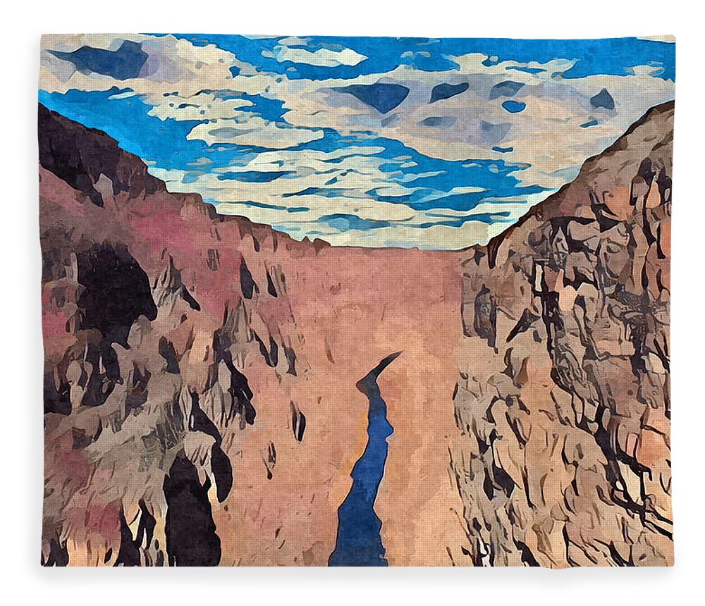 River Fleece Blanket featuring the digital art Rio Grande Gorge by Aerial Santa Fe