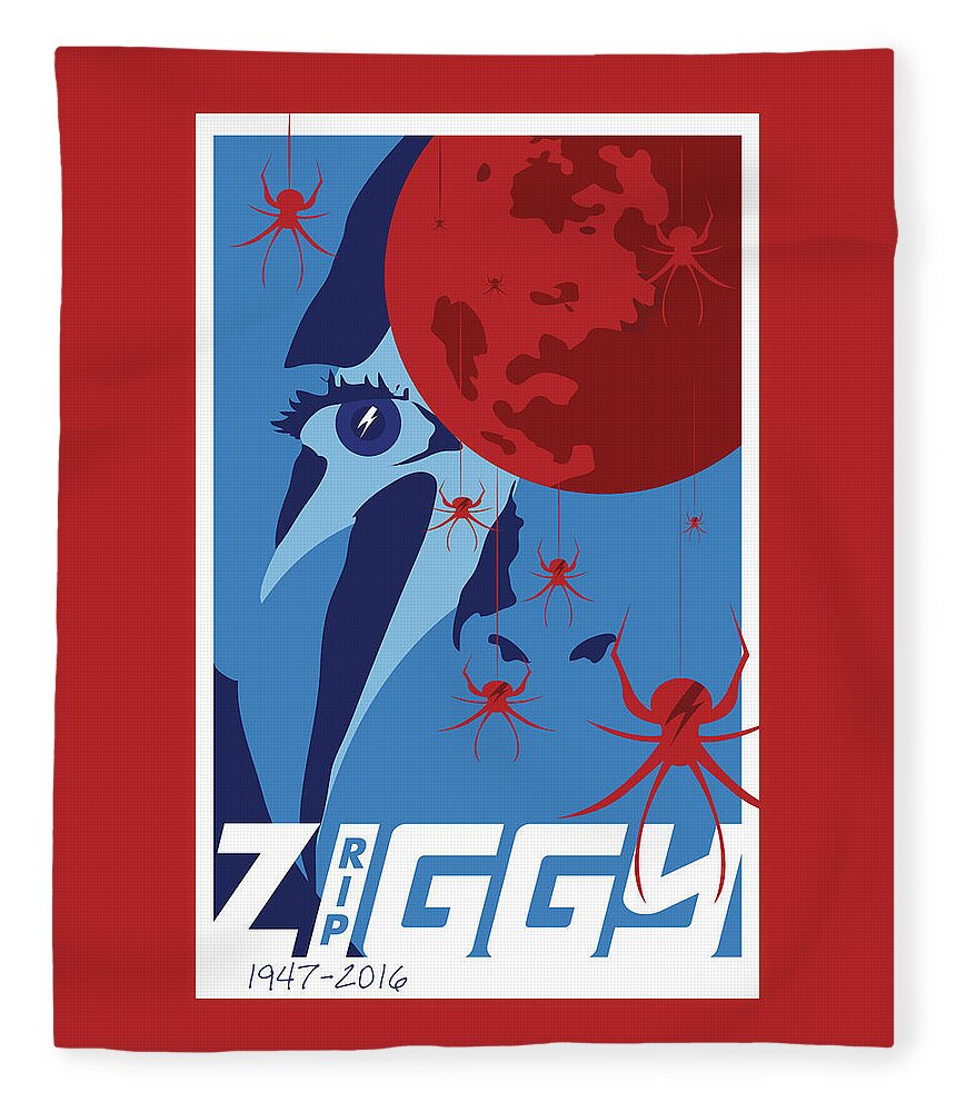 Bowie Fleece Blanket featuring the digital art RIP Ziggy by Steve Follman