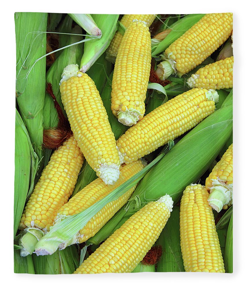 Corn Fleece Blanket featuring the photograph Ripe Corn - Food Background by Mikhail Kokhanchikov