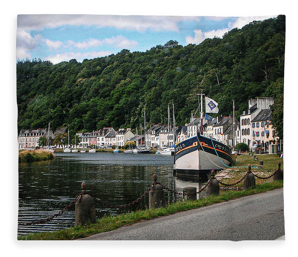 Waterfront Fleece Blanket featuring the photograph River by the road by Jim Feldman