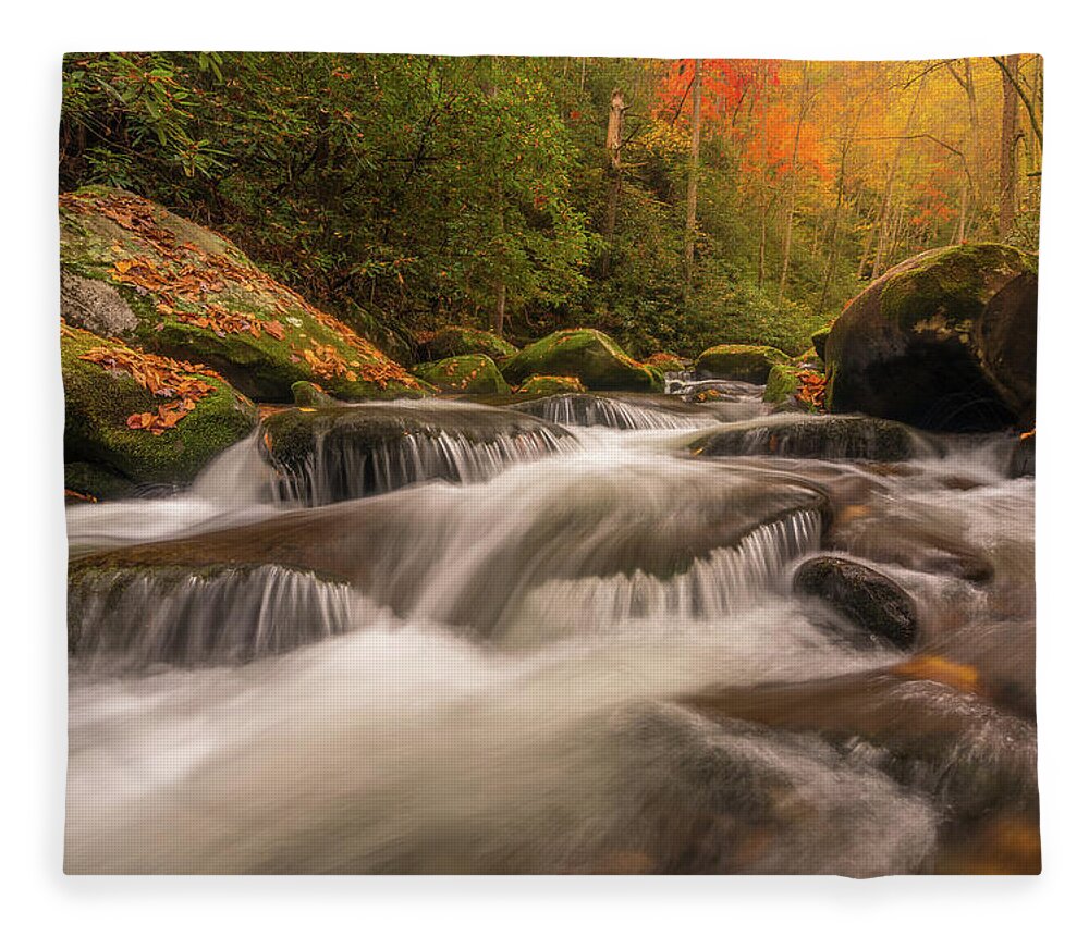 Tennessee Fleece Blanket featuring the photograph River Cascades by Darrell DeRosia