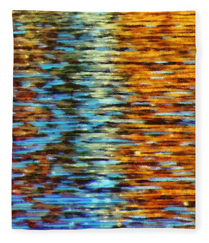 River Fleece Blanket featuring the mixed media River in Autumn by Christopher Reed