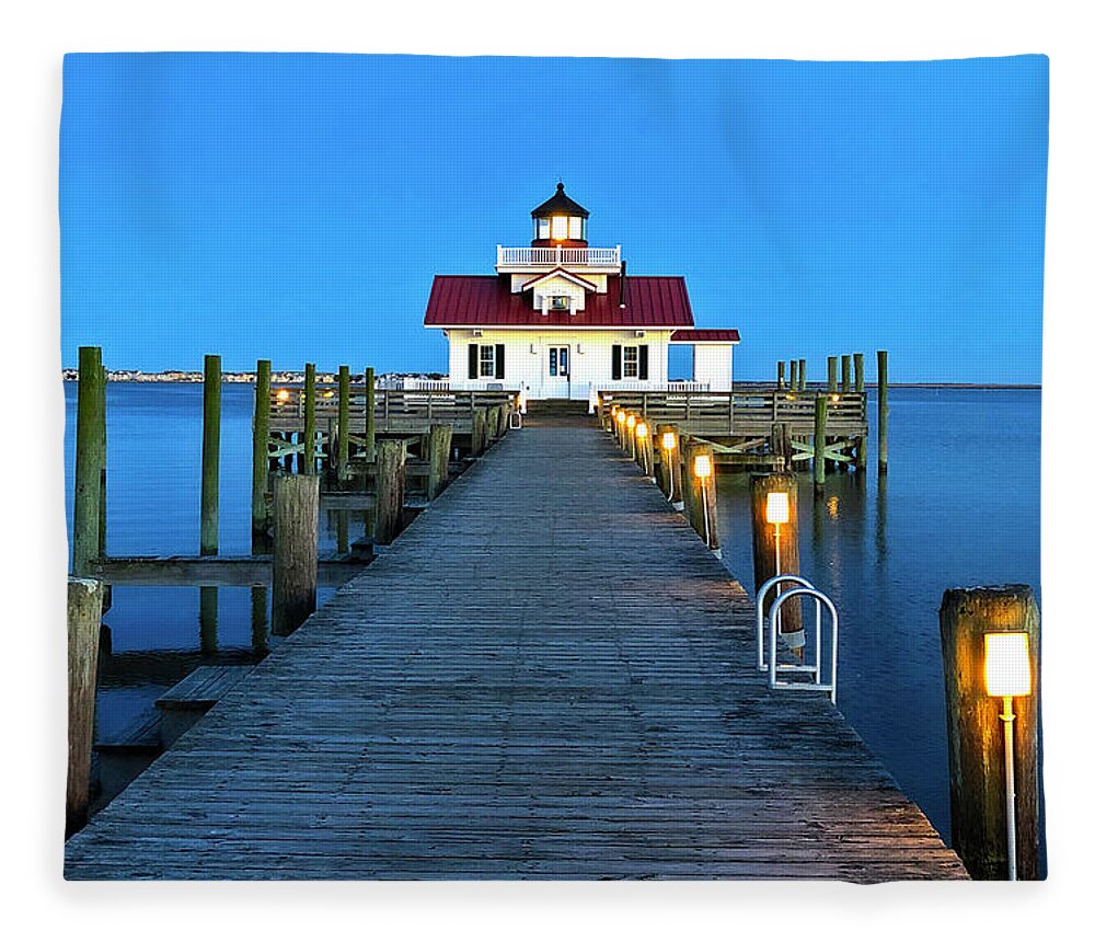 Photo Fleece Blanket featuring the photograph Roanoke Marshes Lighthouse by Anthony M Davis