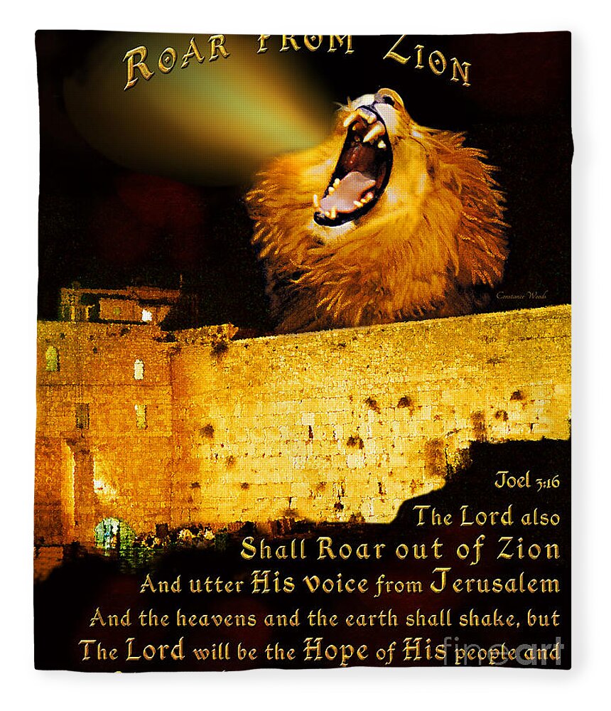 Lion Fleece Blanket featuring the painting Roar From Zion by Constance Woods