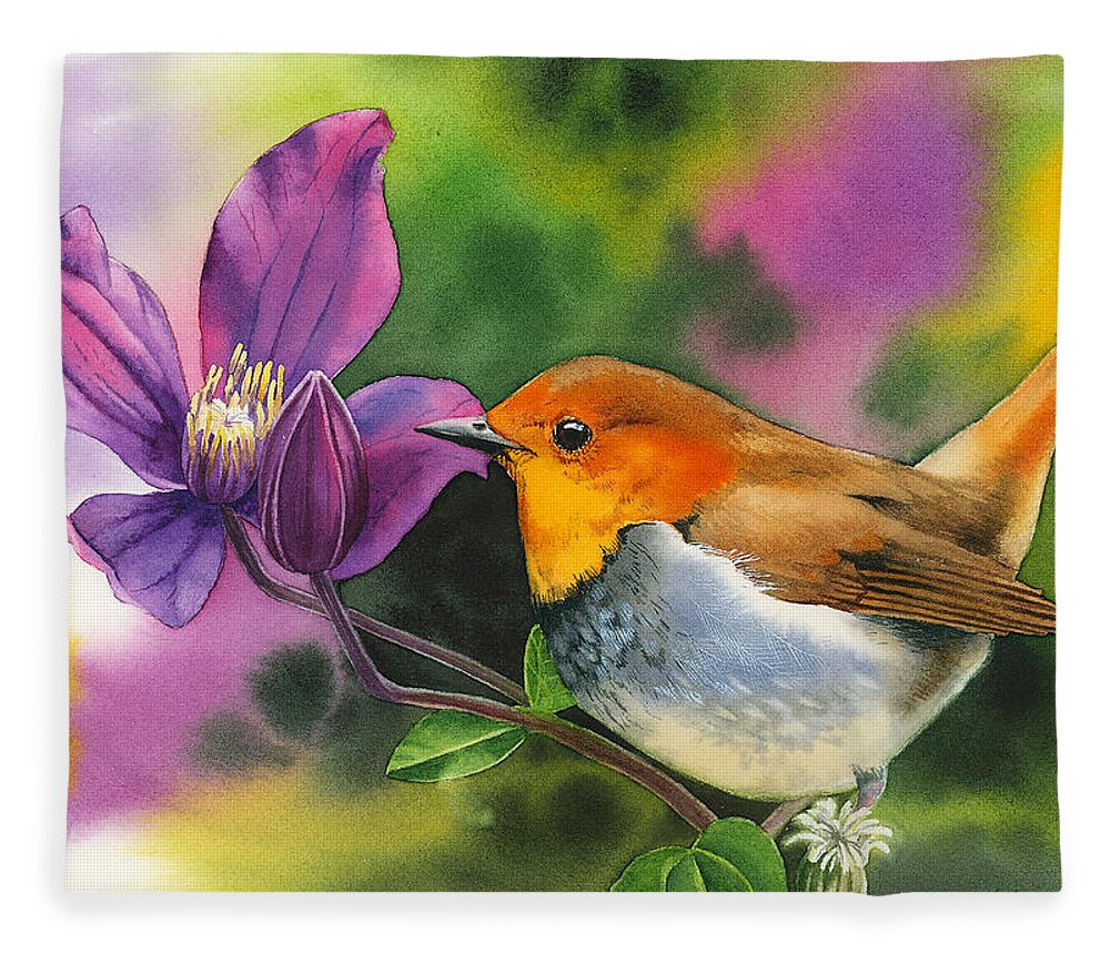 Robin Fleece Blanket featuring the painting Robin by Espero Art