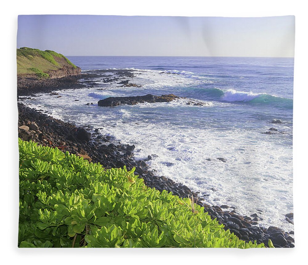 Hawaii Fleece Blanket featuring the photograph Rock Coast by Tony Spencer