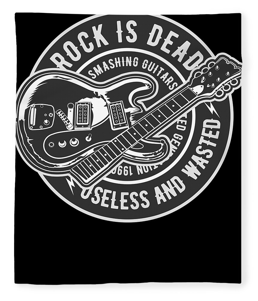 Musician Fleece Blanket featuring the digital art Rock Is Dead Smashing Guitars by Jacob Zelazny