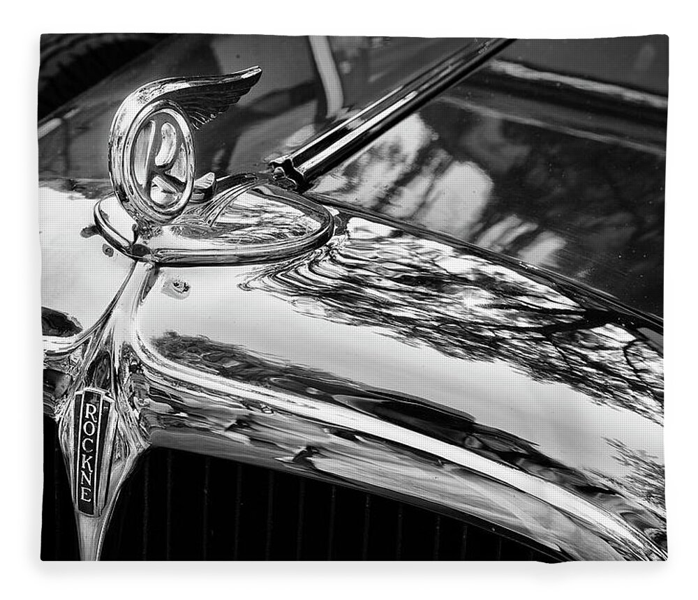Studebaker Chrome Vintage Cars Posters Prints Classic Cars Classic Car Posters Fleece Blanket featuring the photograph Rockne Studebaker Black And White by Theresa Tahara