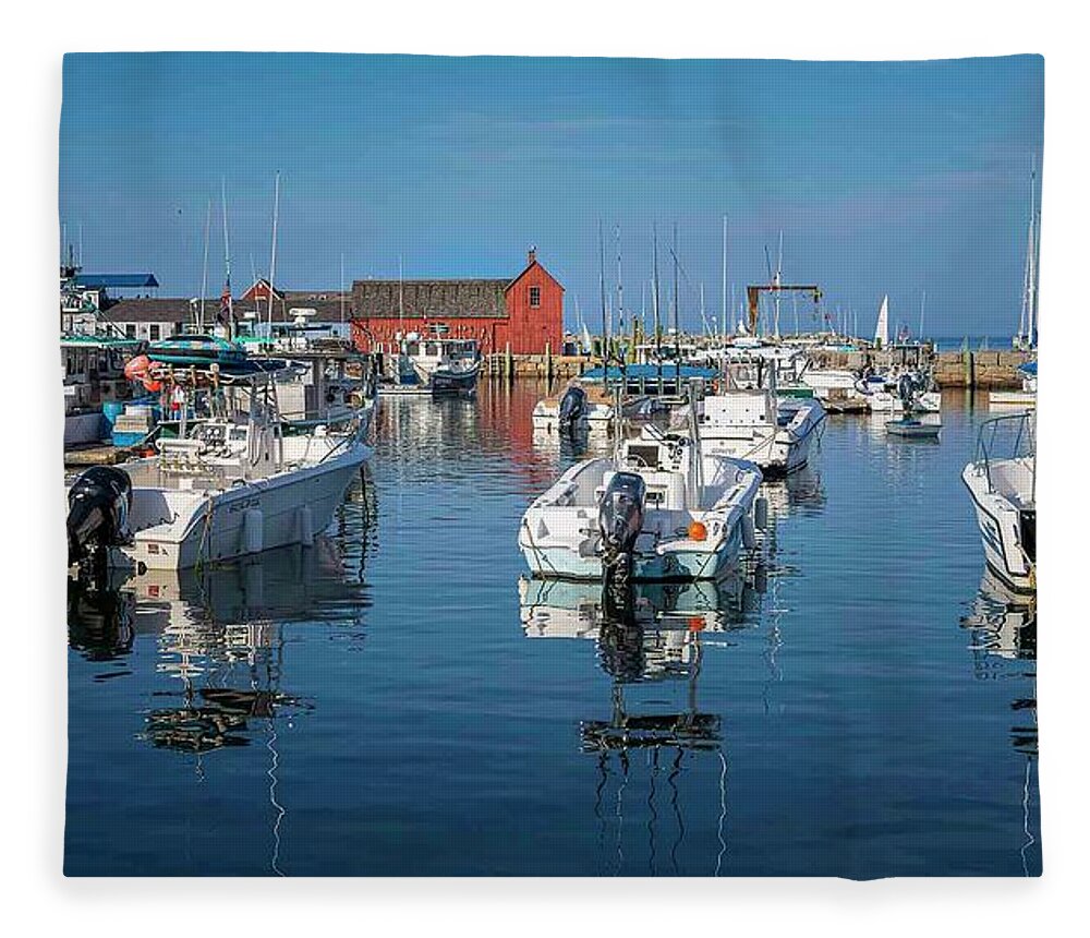 Cape Ann Fleece Blanket featuring the photograph Rockport Harbor-I by Ray Silva