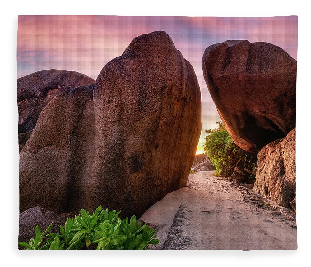 Tropical Fleece Blanket featuring the photograph Rocks at sunset by Erika Valkovicova