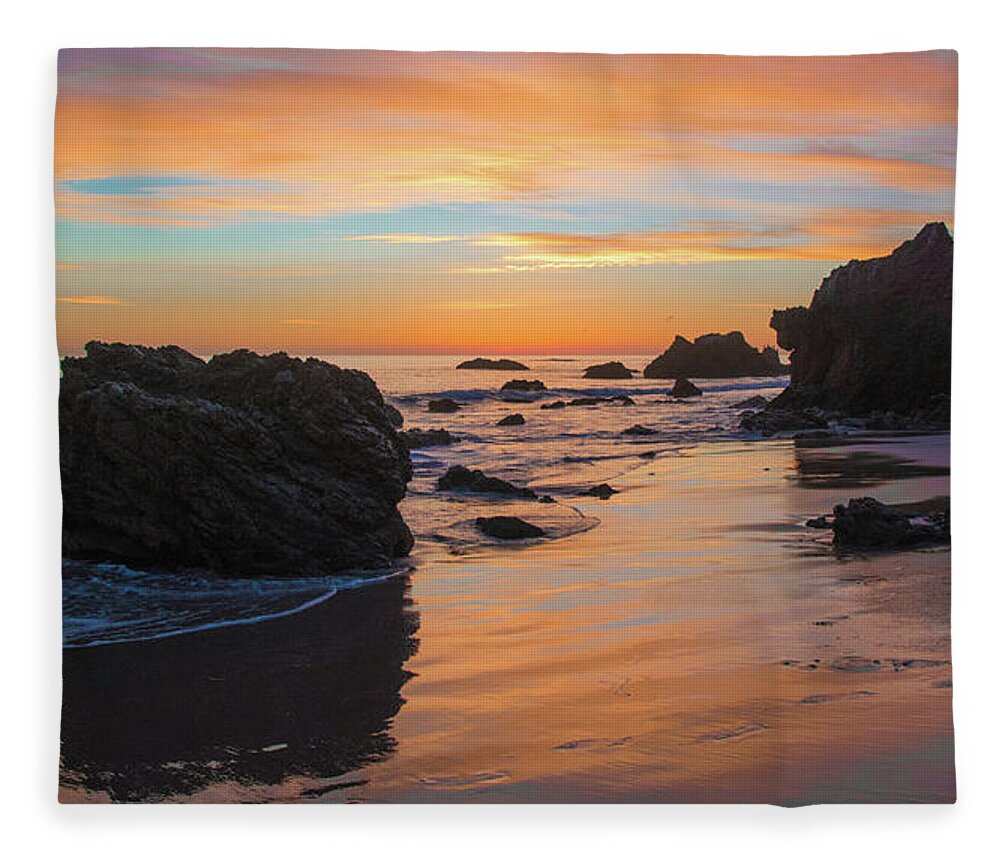Malibu Sunset Fleece Blanket featuring the photograph Rocky Beach Sunset in Malibu by Matthew DeGrushe
