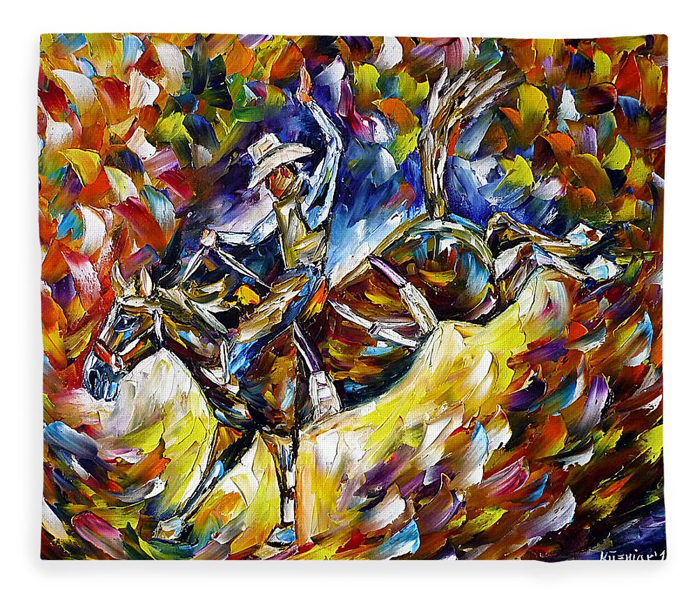 Cowboy Painting Fleece Blanket featuring the painting Rodeo II by Mirek Kuzniar
