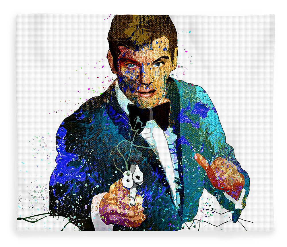 Acrylics Fleece Blanket featuring the painting Roger Moore by Miki De Goodaboom