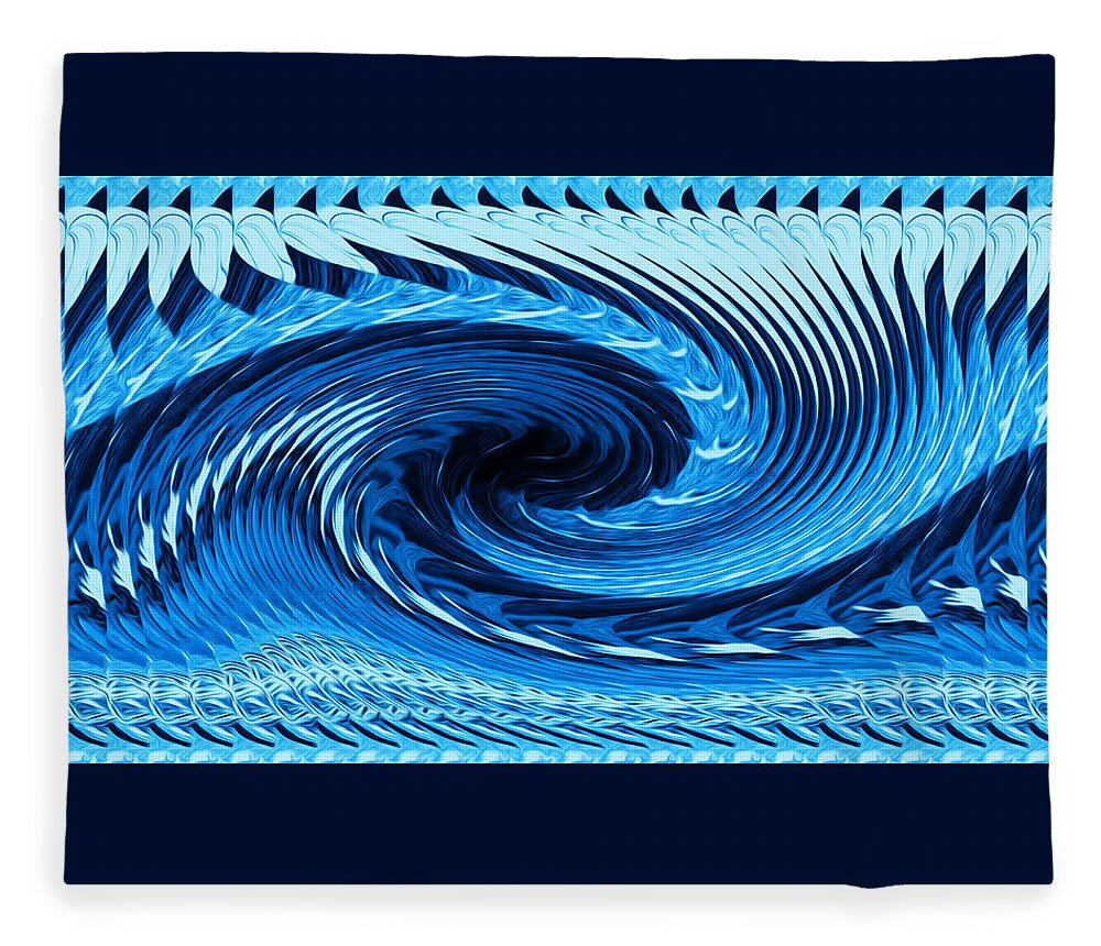 Abstract Art Fleece Blanket featuring the digital art Fractal Rolling Wave Blue by Ronald Mills