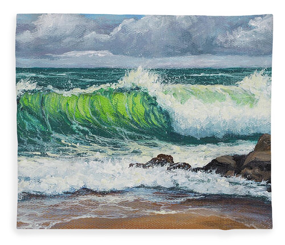 Seascape Fleece Blanket featuring the painting Rolling Waves by Darice Machel McGuire