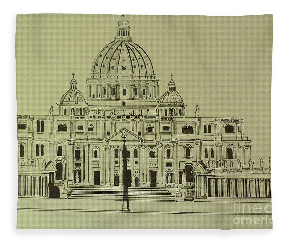 Rome Fleece Blanket featuring the drawing Rome the Vatican by Donald Northup