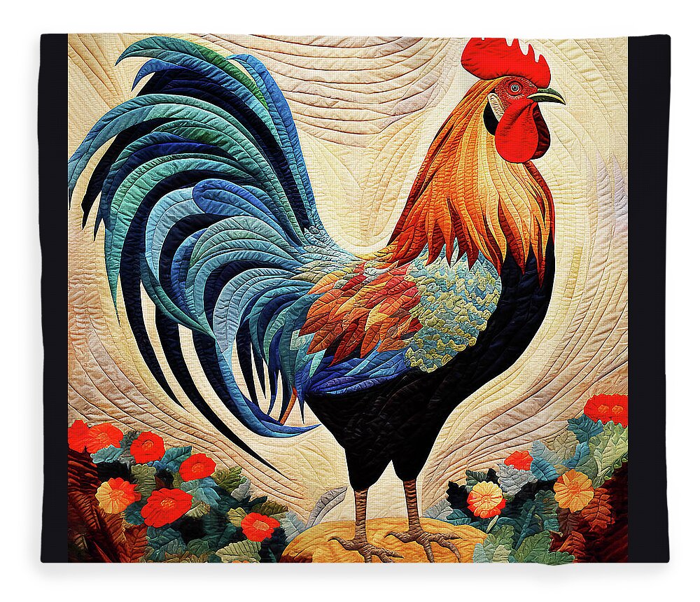 Rooster Fleece Blanket featuring the digital art Rooster - King of the Barnyard by Peggy Collins