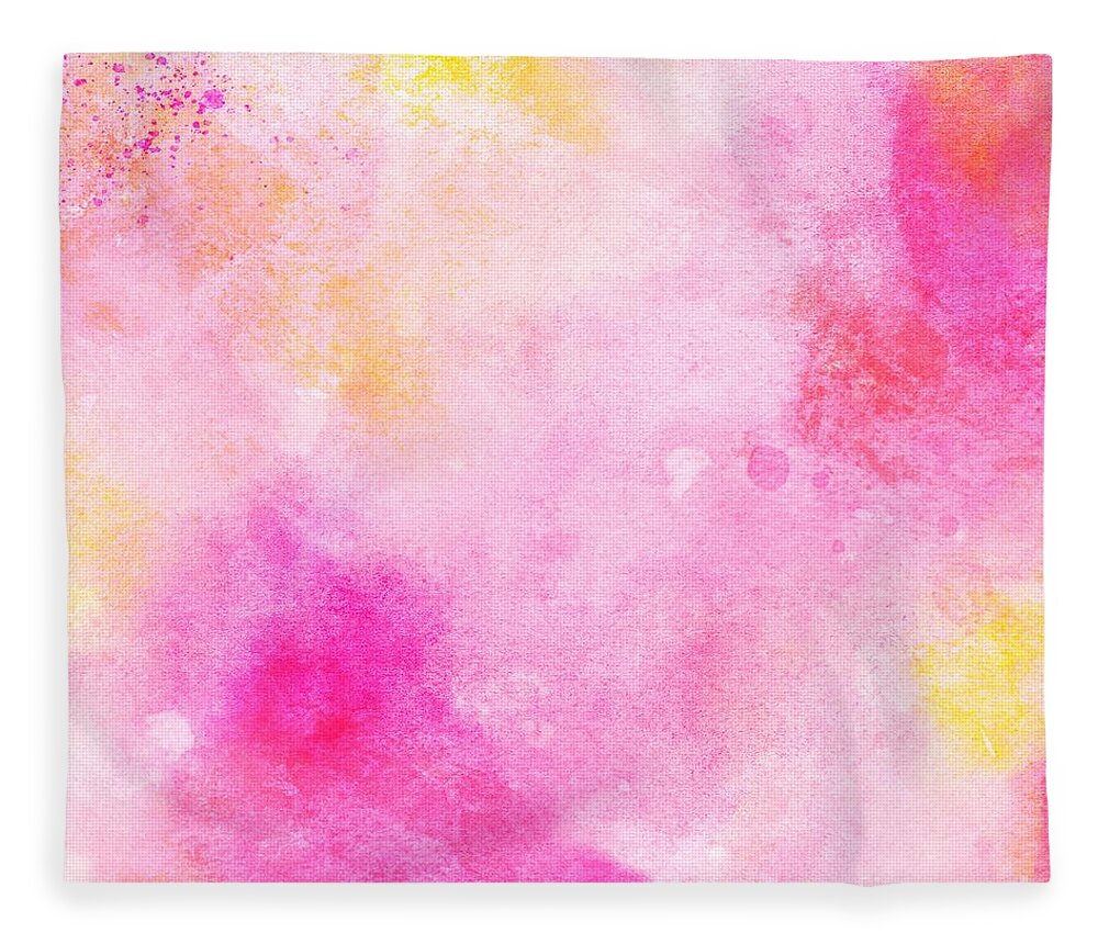 Watercolor Fleece Blanket featuring the digital art Rooti - Artistic Colorful Abstract Yellow Pink Watercolor Painting Digital Art by Sambel Pedes