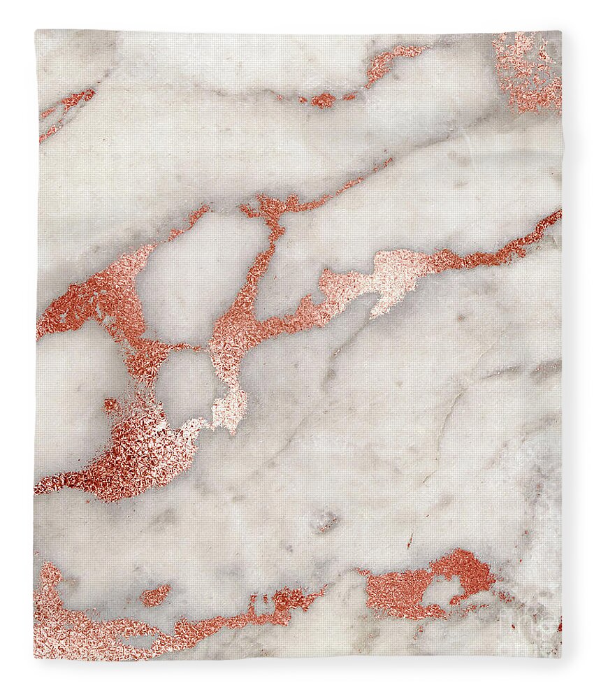 Marble Fleece Blanket featuring the painting Rose Gold Marble Blush Pink Copper Metallic Foil by Modern Art