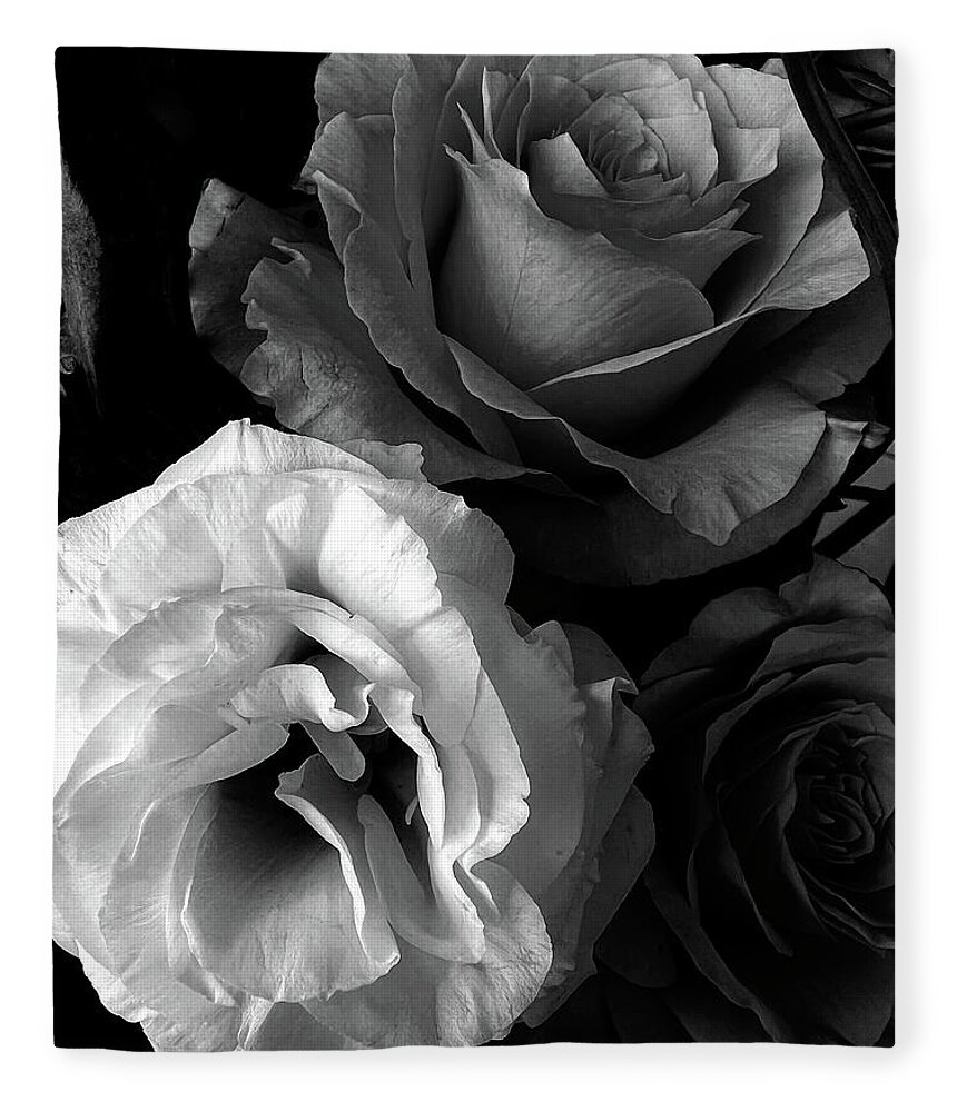 Roses Fleece Blanket featuring the photograph Roses in Black and White by Lorraine Devon Wilke