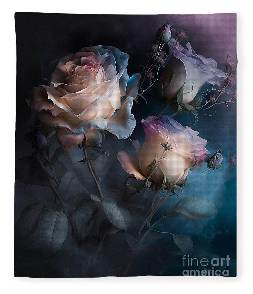 Roses Fleece Blanket featuring the digital art Roses Opalescent 1 by Shanina Conway