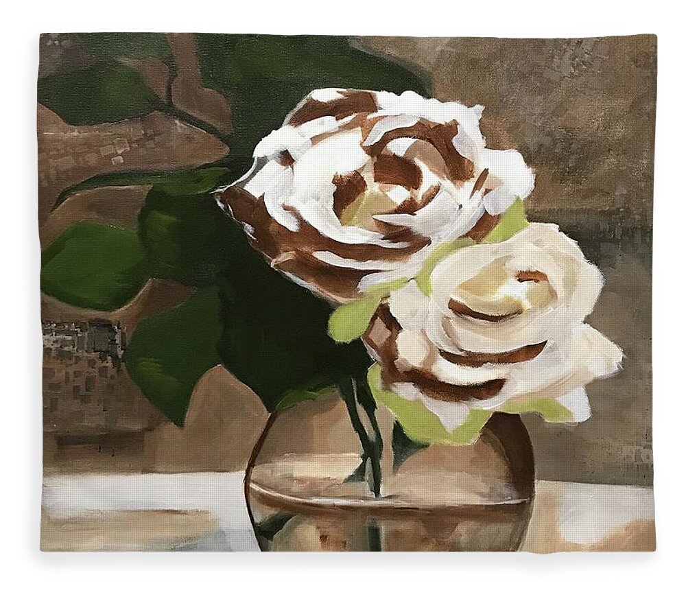 Acrylics Fleece Blanket featuring the painting Roses by Theresa Honeycheck