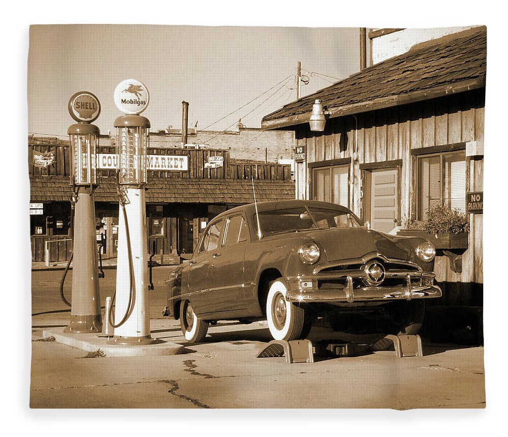Route 66 Fleece Blanket featuring the photograph Route 66 - Old Service Station by Mike McGlothlen