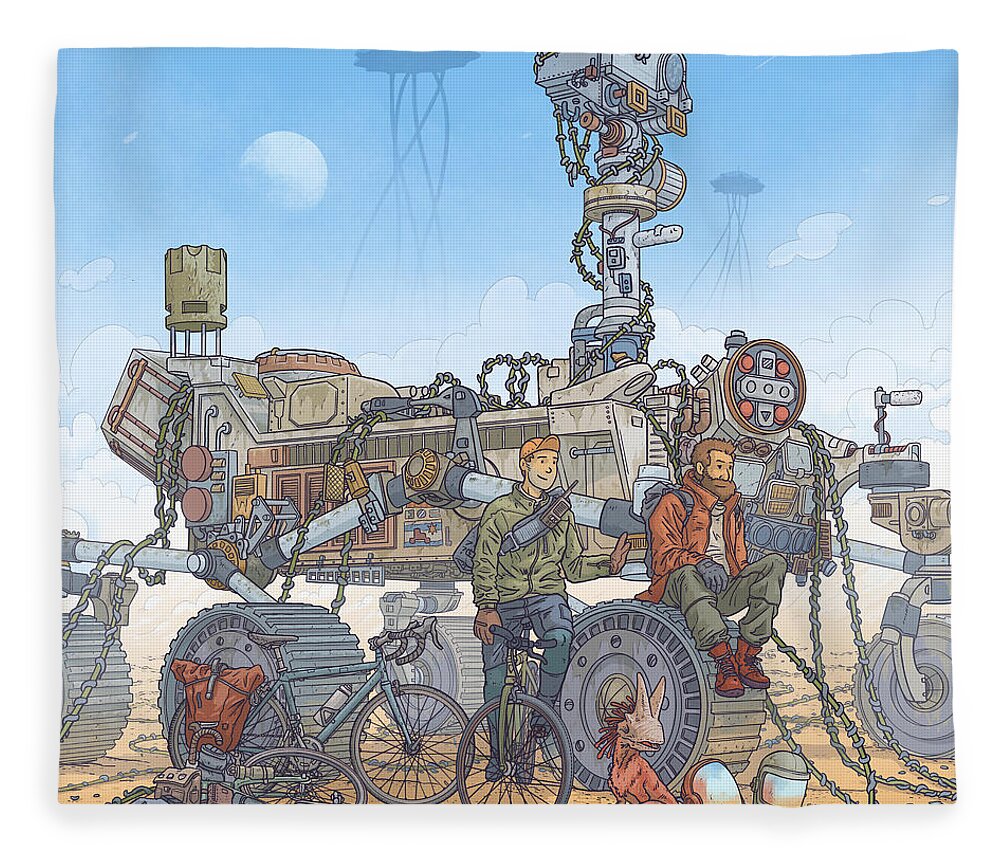 Perseverance Fleece Blanket featuring the digital art Rover Ruins Ride by EvanArt - Evan Miller