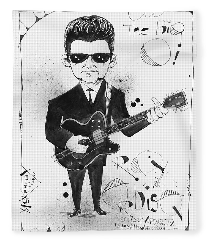  Fleece Blanket featuring the drawing Roy Orbison by Phil Mckenney