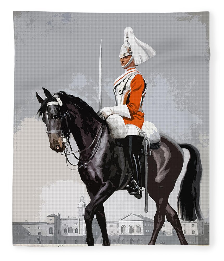 Horse Guards Fleece Blanket featuring the mixed media Royal Life Guard by Pennie McCracken