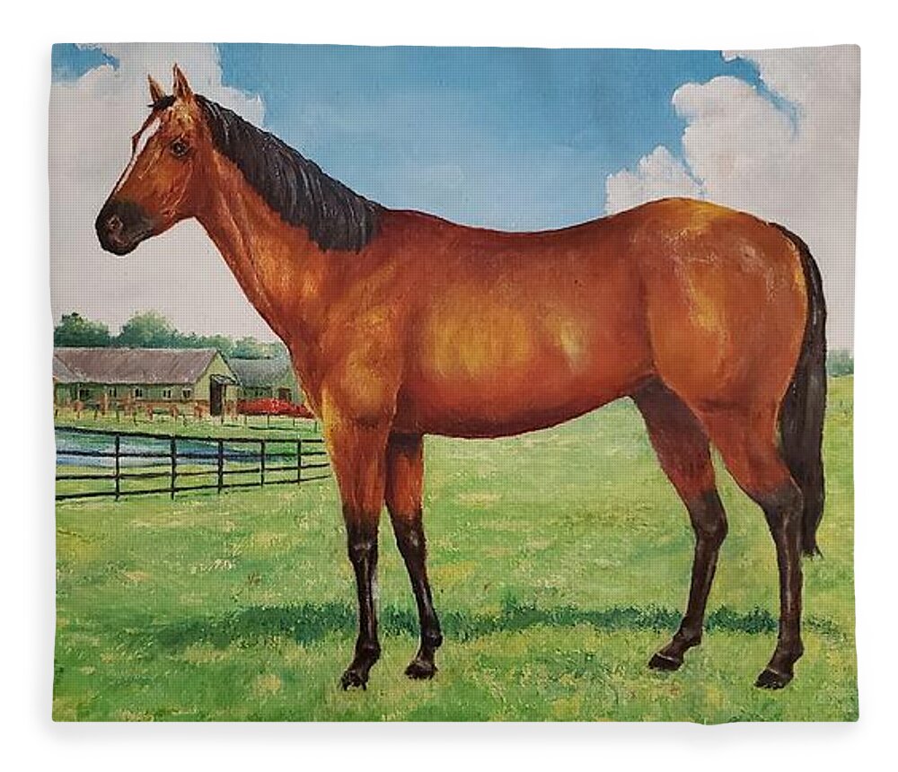 Kentucky Kentucky Derby Equestrian Horse Horseracing Derby Thoroughbred Racing Art Artwork Artist Oil Painting  Fleece Blanket featuring the painting Run for the Roses by ML McCormick