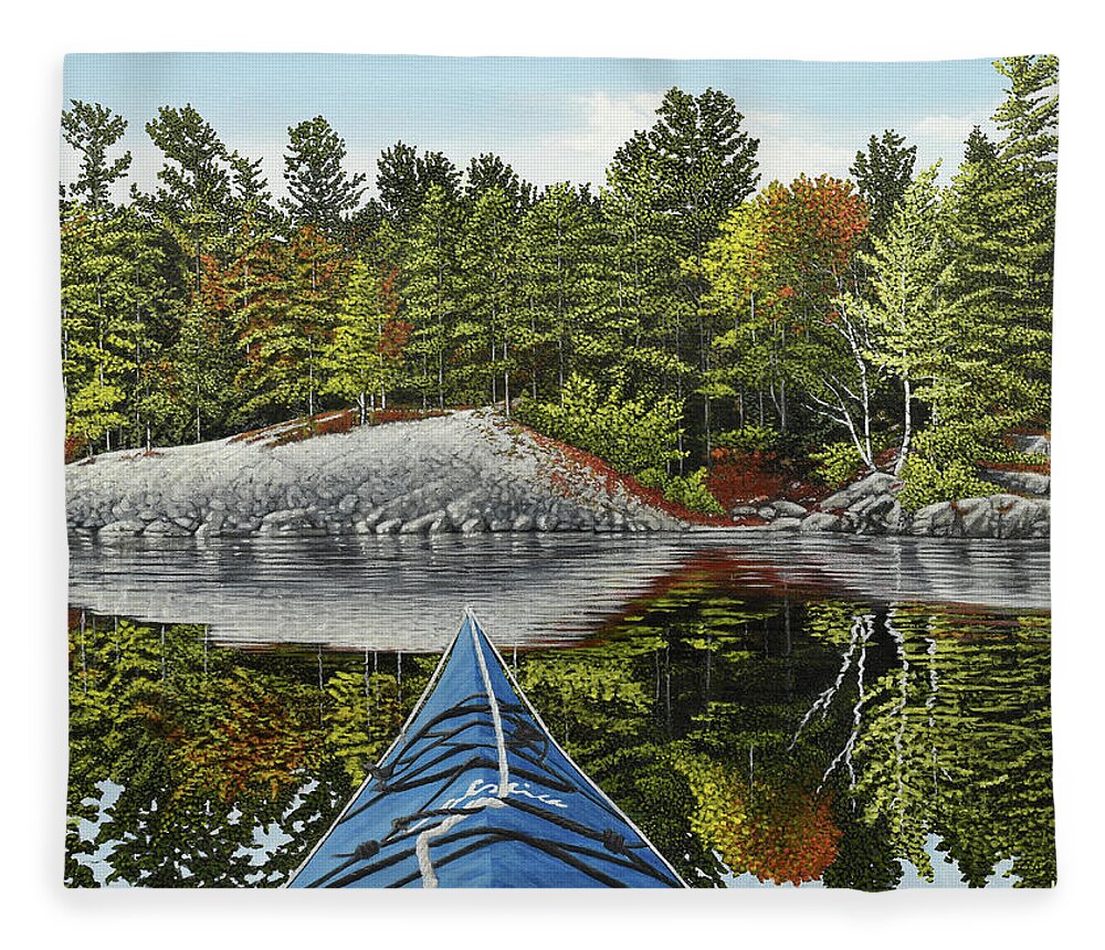 Carelston Lake Fleece Blanket featuring the painting Runnings Bay Reflections by Kenneth M Kirsch