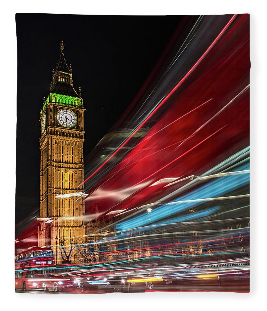 Big Ben Fleece Blanket featuring the photograph Rush Hour Chaos by Linda Villers