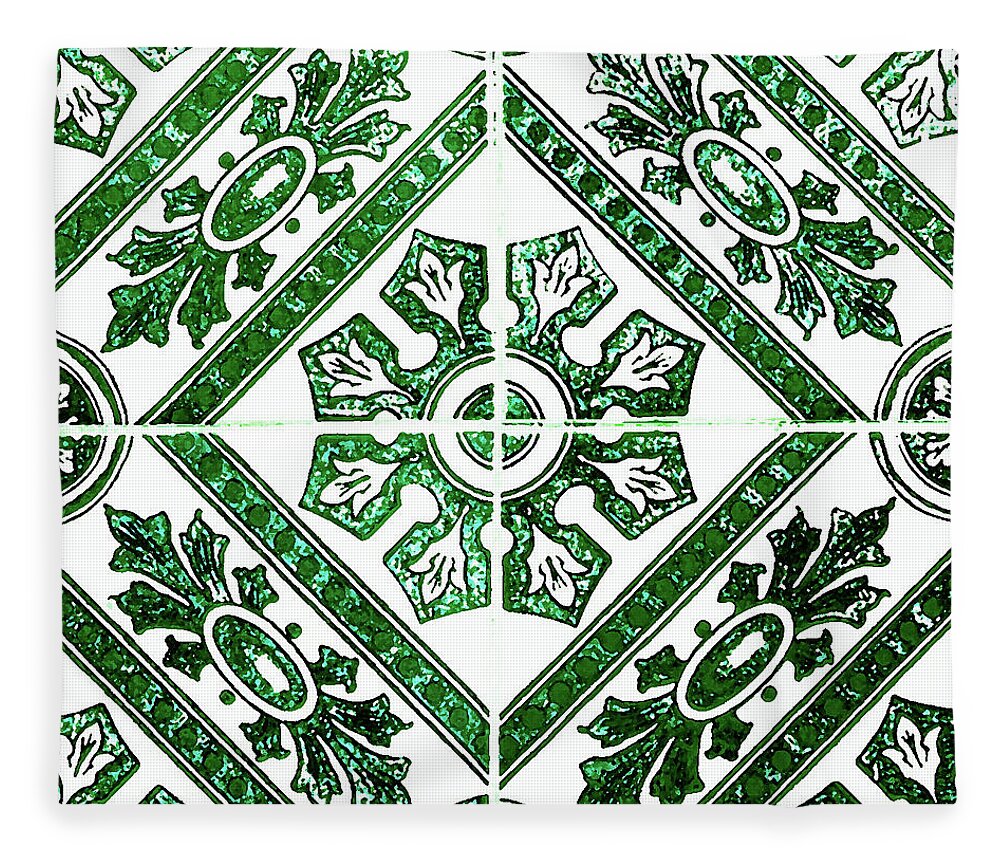 Green Tiles Fleece Blanket featuring the digital art Rustic Green Tiles Mosaic Design Decorative Art by Irina Sztukowski